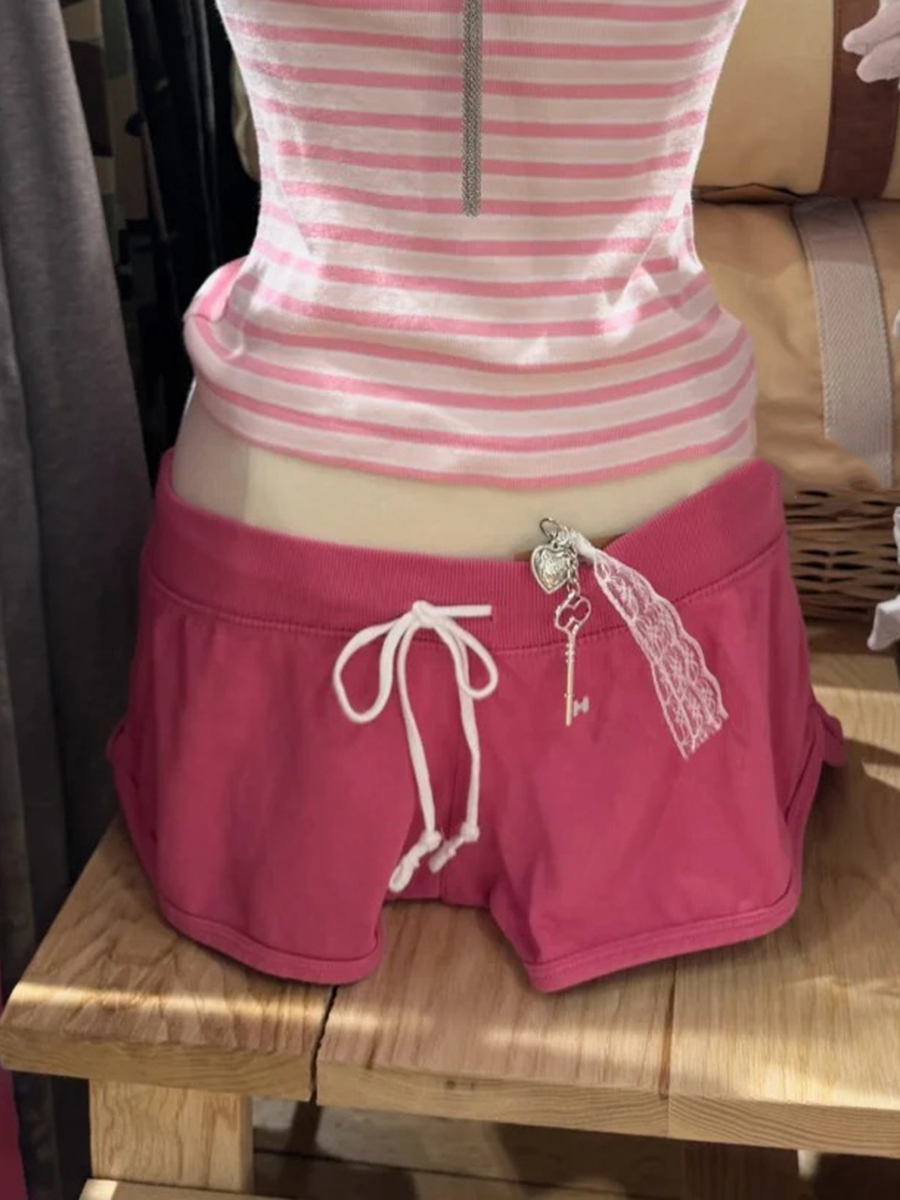 Short Linen Drawstring - New Rose Pink Cotton Short Pant