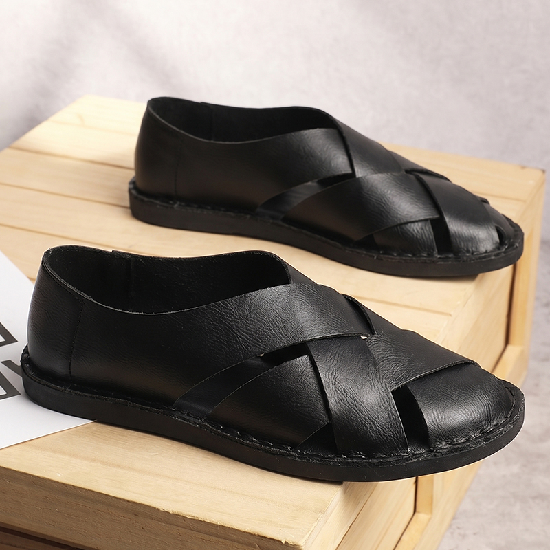 Flip Flop Leather Men - Summer Men's Cut-out Sandals Non-slip and