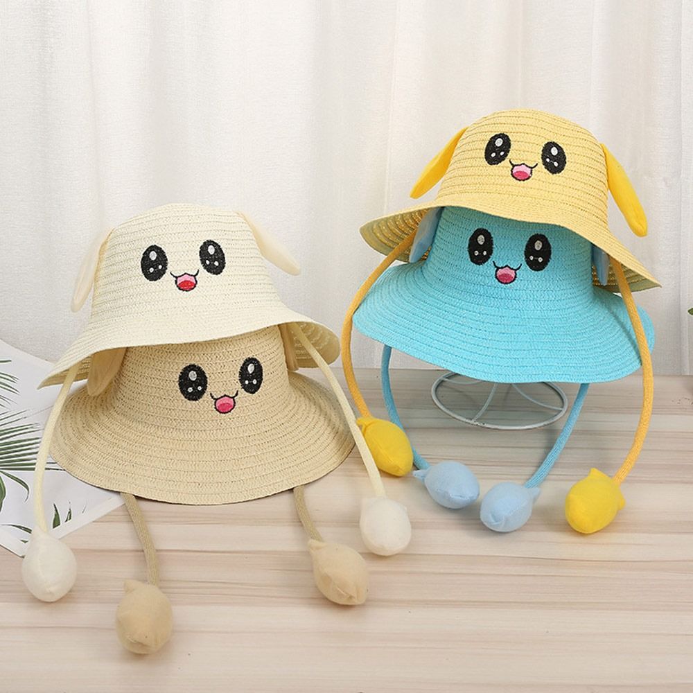 Bucket Hat Straw - Summer Bucket Cap Moving Ears Straw