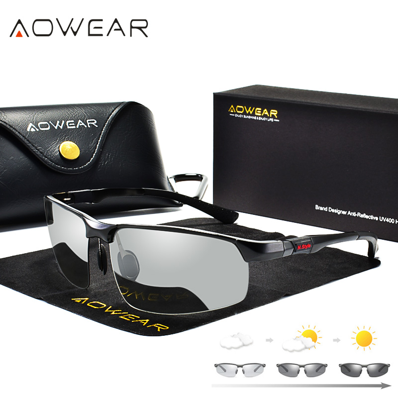 Sunglasses Aviator Polarized - AOWEAR Photochromic Sunglasses Men Polarized Day