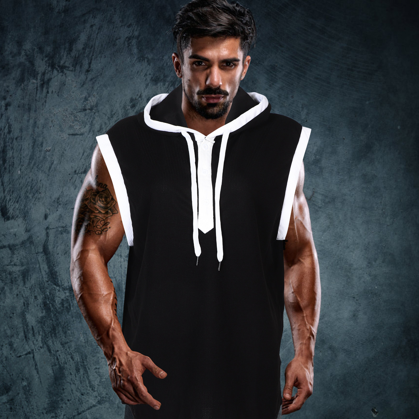 Tank Top Muscle - Men Sleeveless Hooded Shirt Muscle Hoodie
