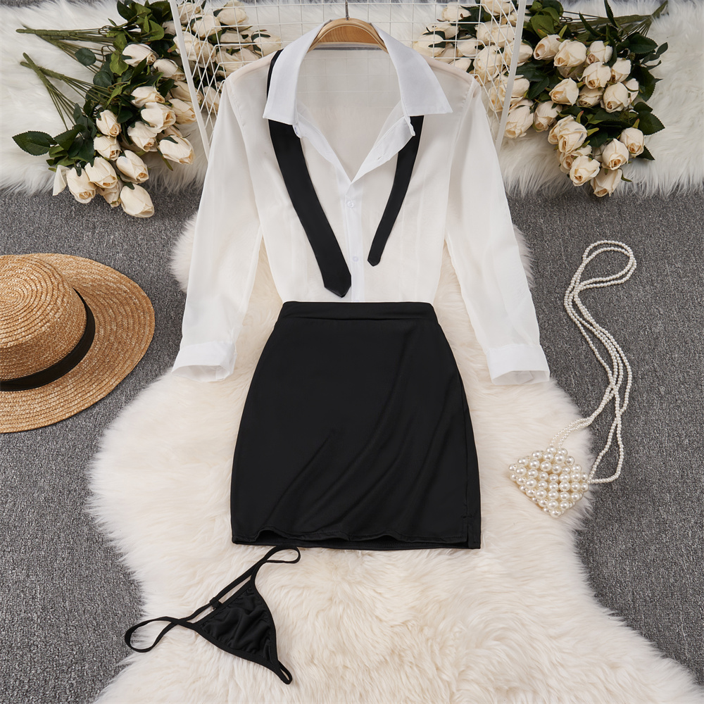 Shirt Camp Collar - Sexy Transparent Long Sleeve Shirts And