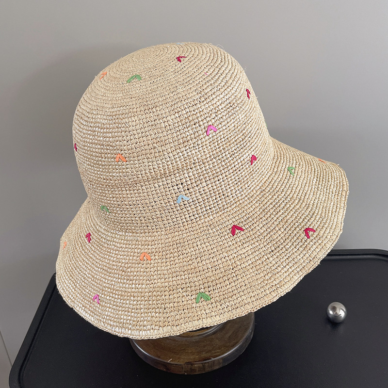 Women Embroidery Heart Raffia  - Bucket Hat Straw 리뷰 및 가격