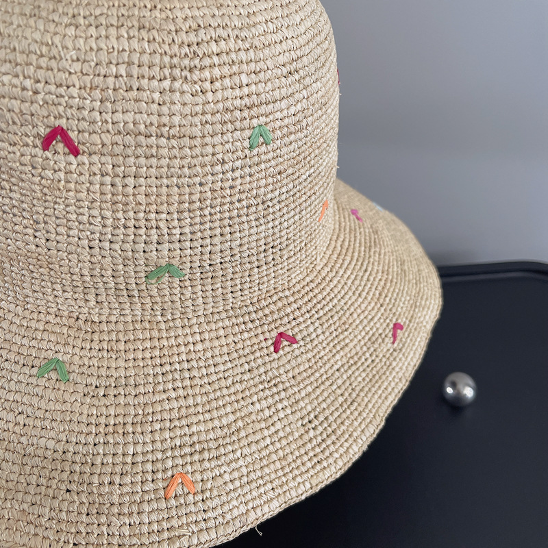 Women Embroidery Heart Raffia  - Bucket Hat Straw 리뷰 및 가격