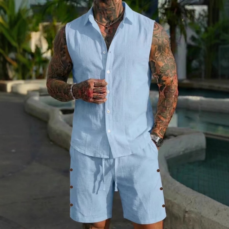 Men's 2 Piece Linen Textured S - Short Linen Drawstring 리뷰 및 가격