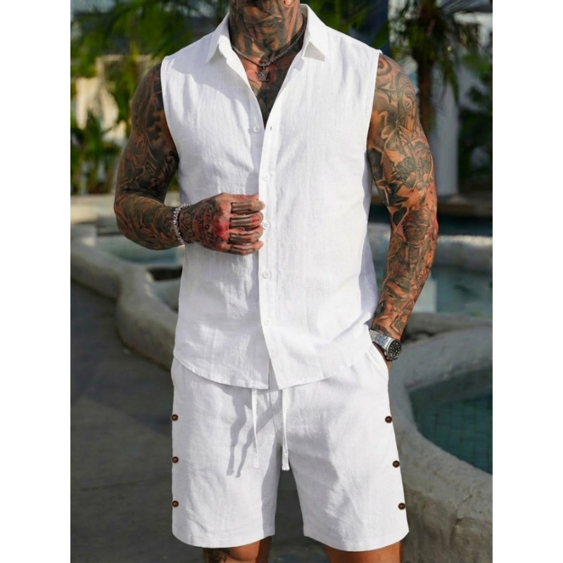 Men's 2 Piece Linen Textured S - Short Linen Drawstring 리뷰 및 가격