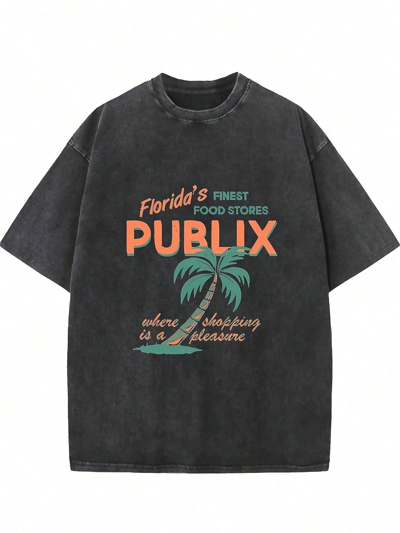 Black Washed Graphic Tee with  - Tee Graphic Print 리뷰 및 가격