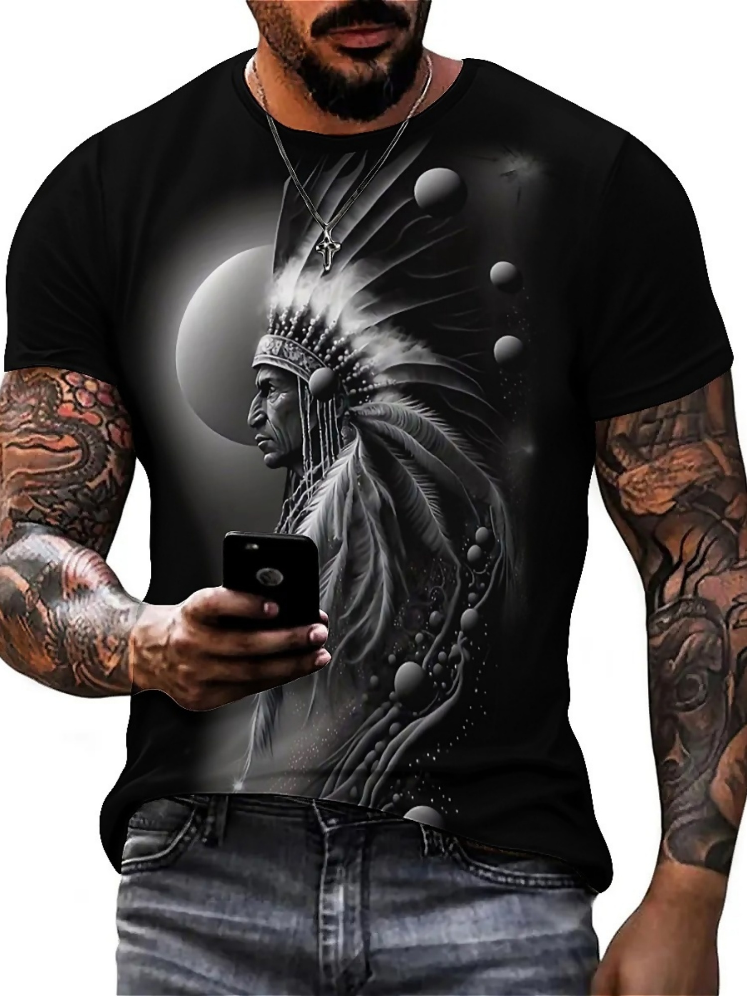 Men's 3D Printed Tribal Chieft - Tee Graphic Print 리뷰 및 가격