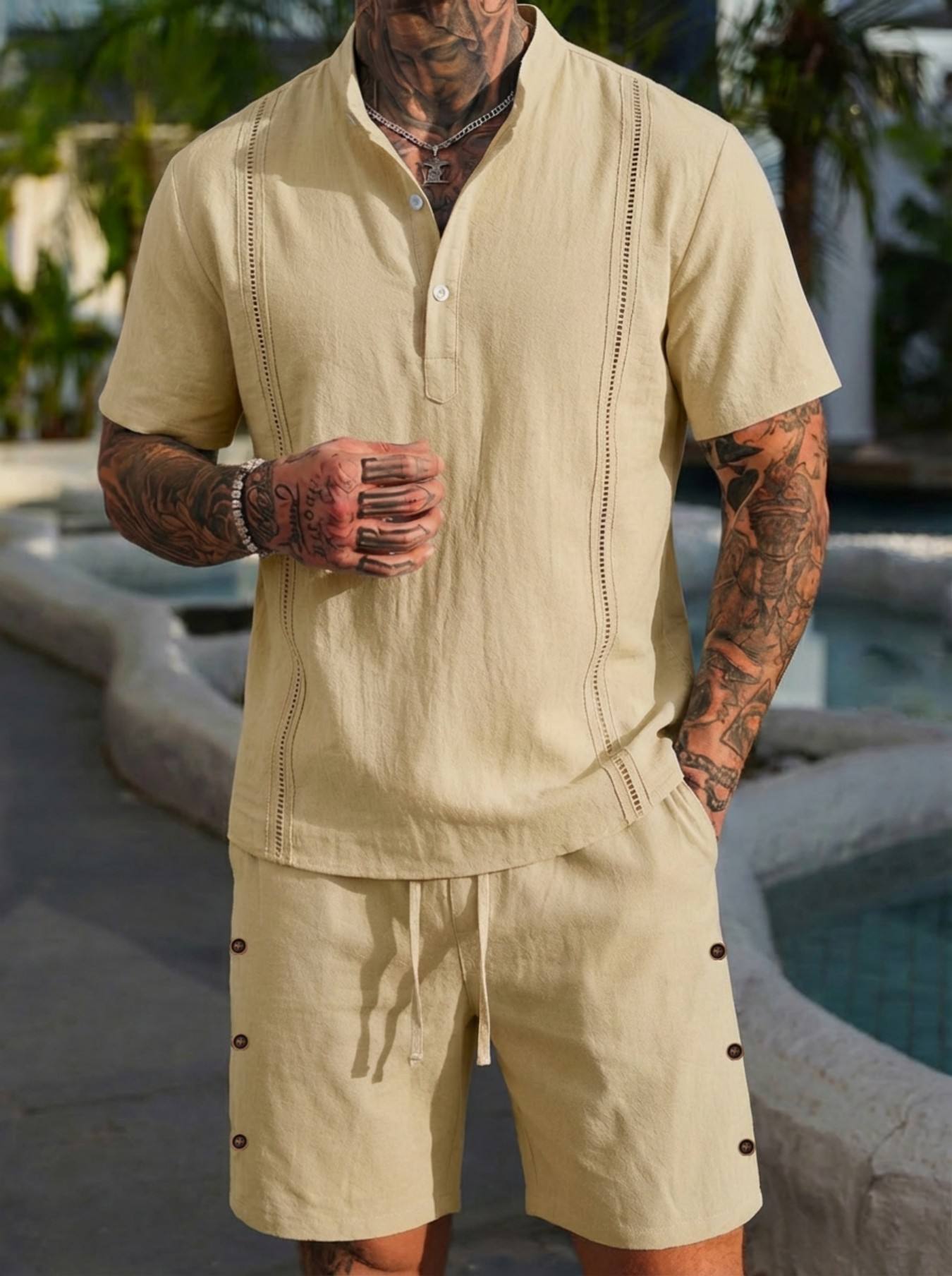 2026 men's summer beach casual - Short Linen Drawstring 리뷰 및 가격