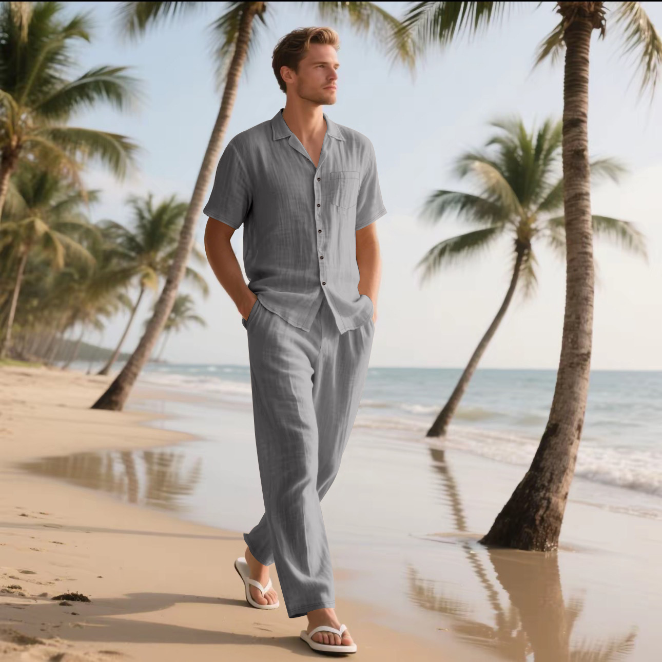 2025 Summer Beach Men's Linen  - Short Linen Drawstring 리뷰 및 가격