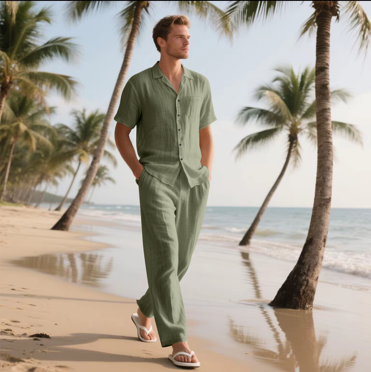 2025 Summer Beach Men's Linen  - Short Linen Drawstring 리뷰 및 가격