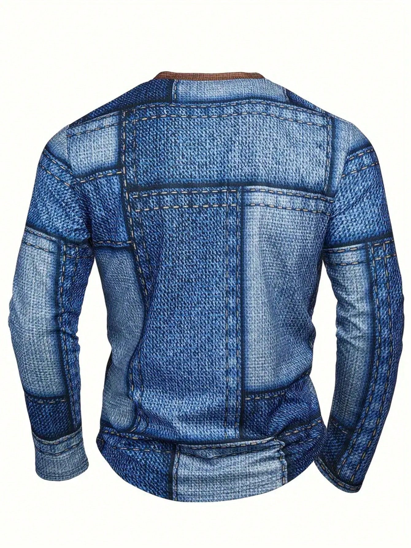 Men's Denim-Print Long Sleeve  - Tee Graphic Print 리뷰 및 가격