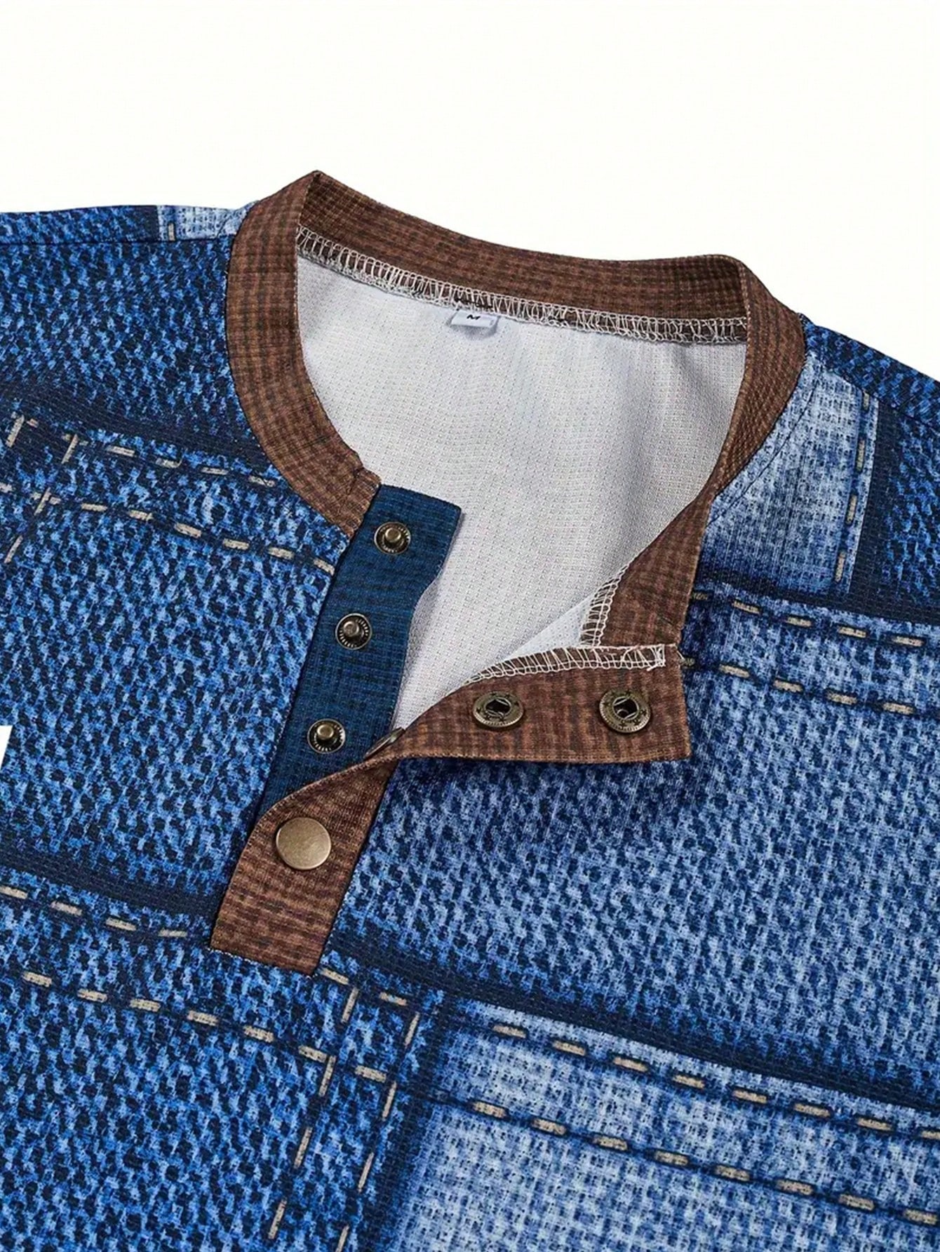 Men's Denim-Print Long Sleeve  - Tee Graphic Print 리뷰 및 가격