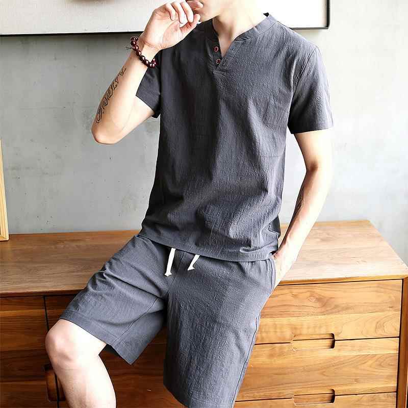 Men's Cotton Linen Set T-shirt - Linen Shirt Breathable 리뷰 및 가격