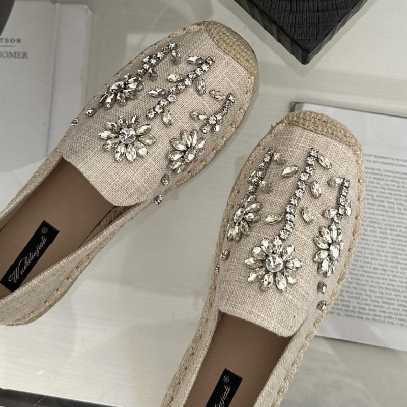 2026 Rhinestone Flower Decorat - Espadrille Slip On 리뷰 및 가격