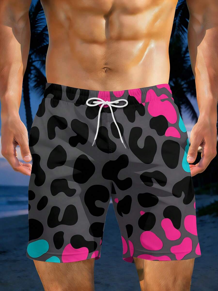 Bold Leopard Print Mens Beach  - Swim Trunk Quick Dry 리뷰 및 가격