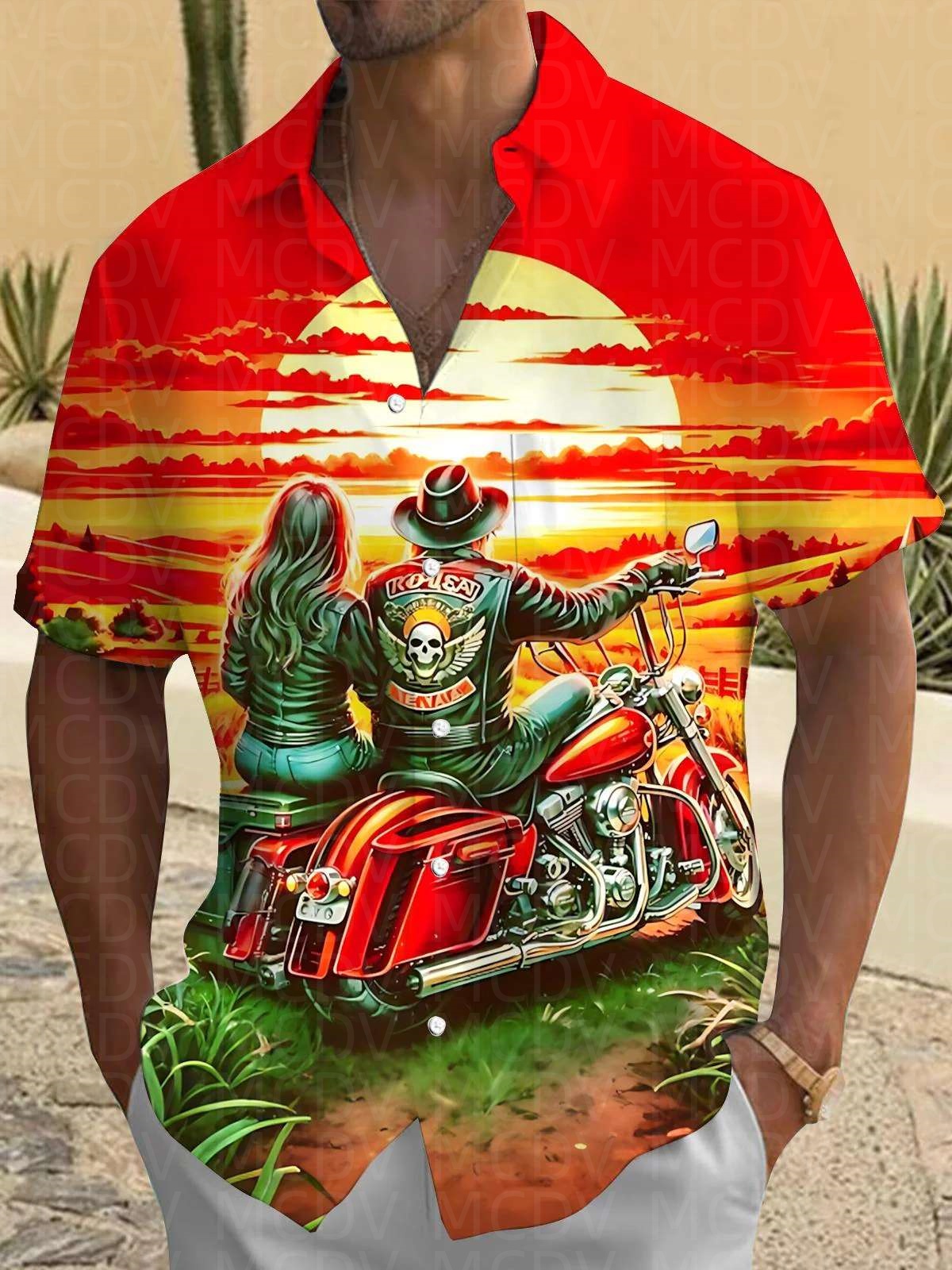Motorcycle Pattern Men's Hawai - Shirt Camp Collar 리뷰 및 가격