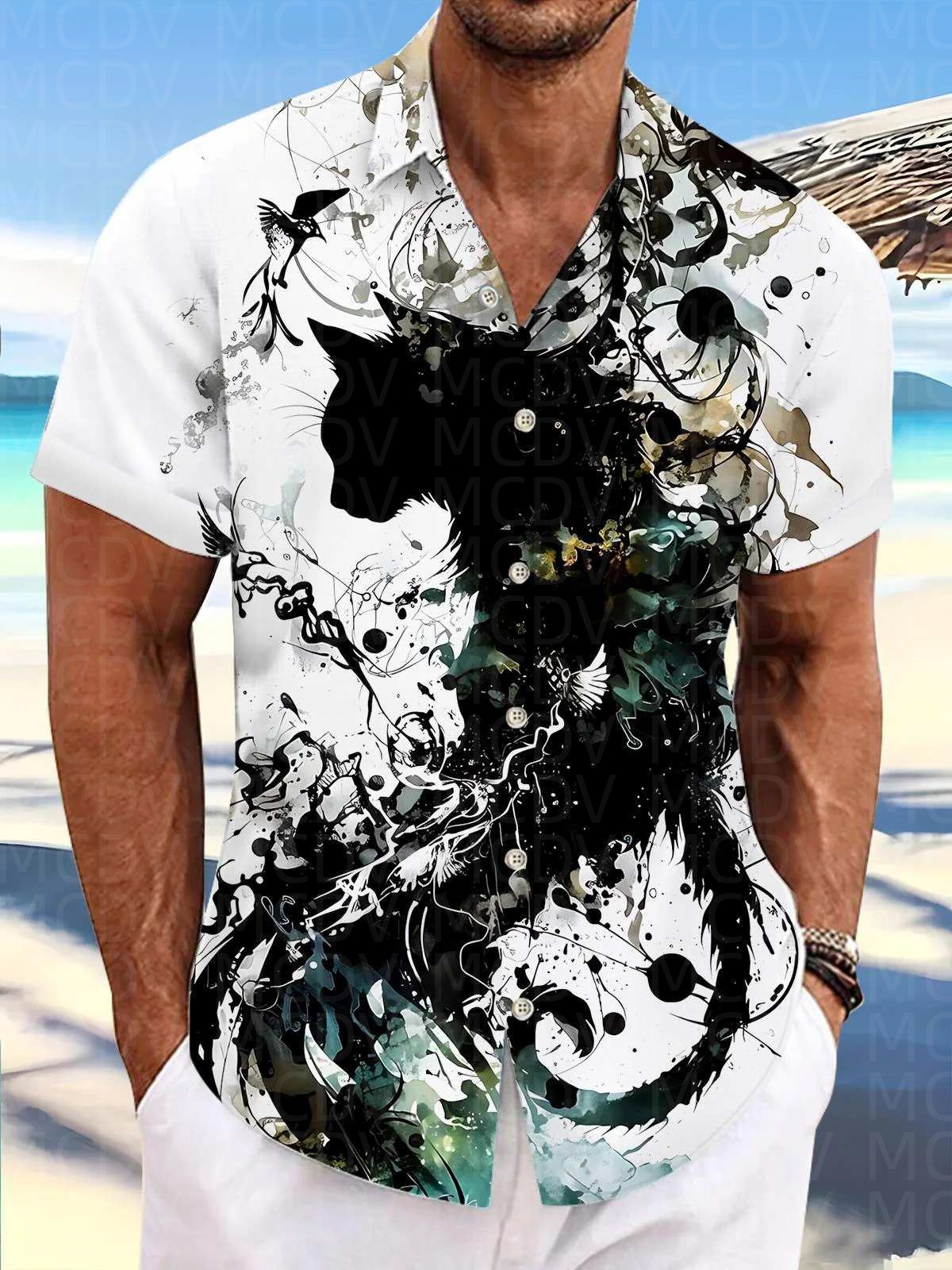 Motorcycle Pattern Men's Hawai - Shirt Camp Collar 리뷰 및 가격