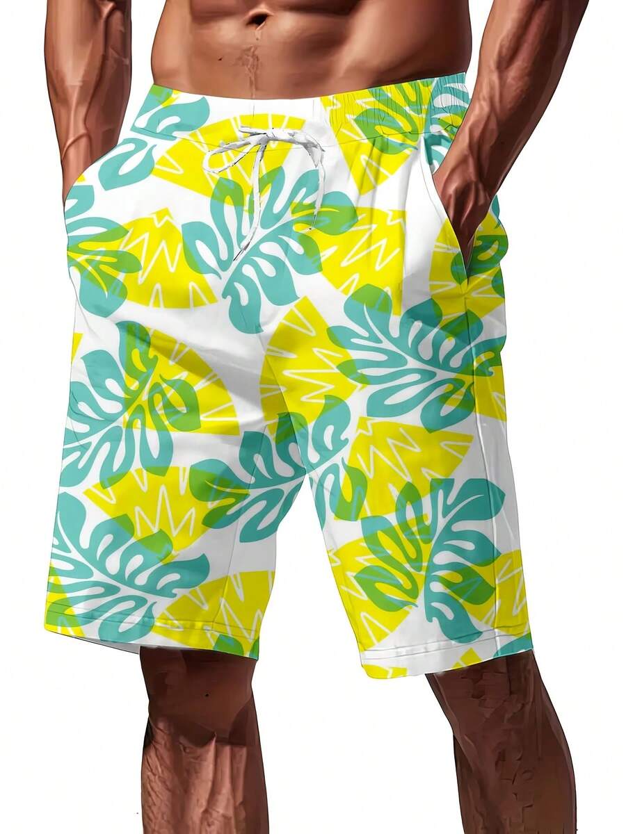 Mens Tropical Leaf Print Swim  - Swim Trunk Quick Dry 리뷰 및 가격