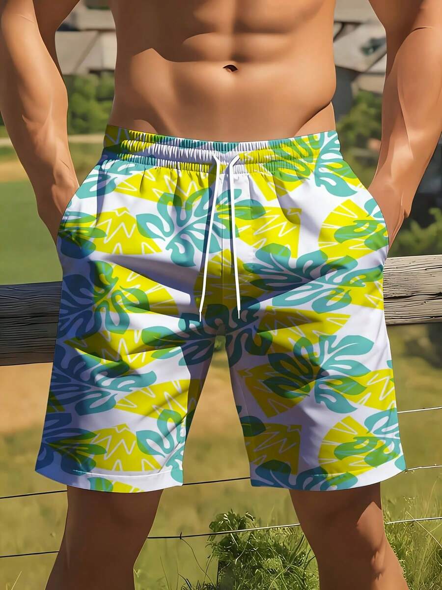 Mens Tropical Leaf Print Swim  - Swim Trunk Quick Dry 리뷰 및 가격