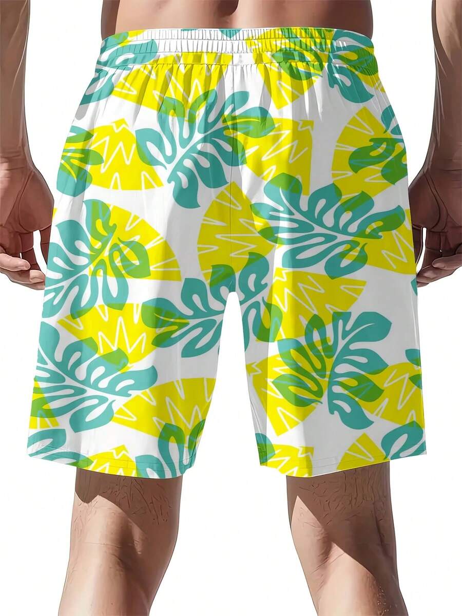 Mens Tropical Leaf Print Swim  - Swim Trunk Quick Dry 리뷰 및 가격