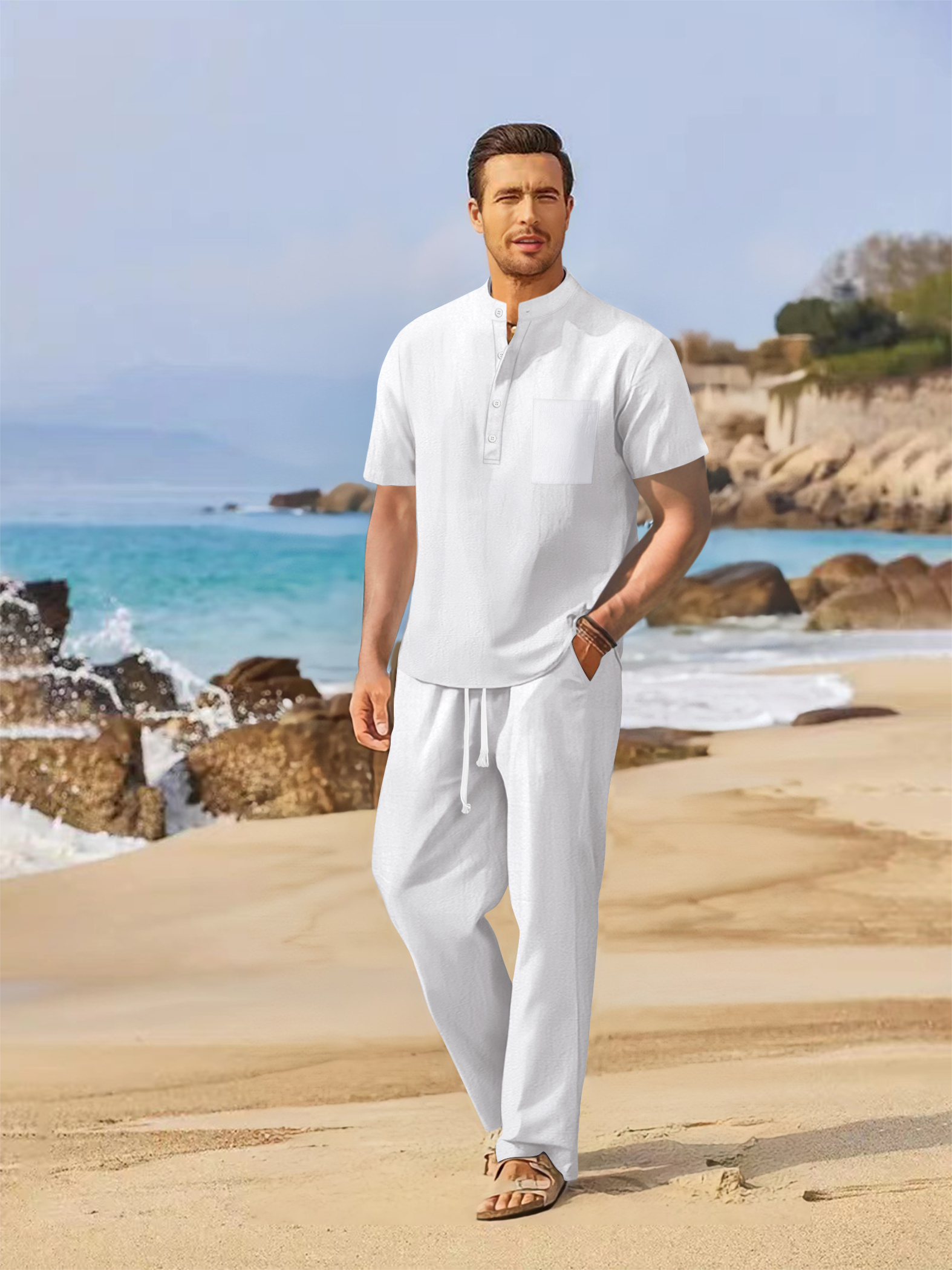 Summer men's cotton and linen  - Short Linen Drawstring 리뷰 및 가격