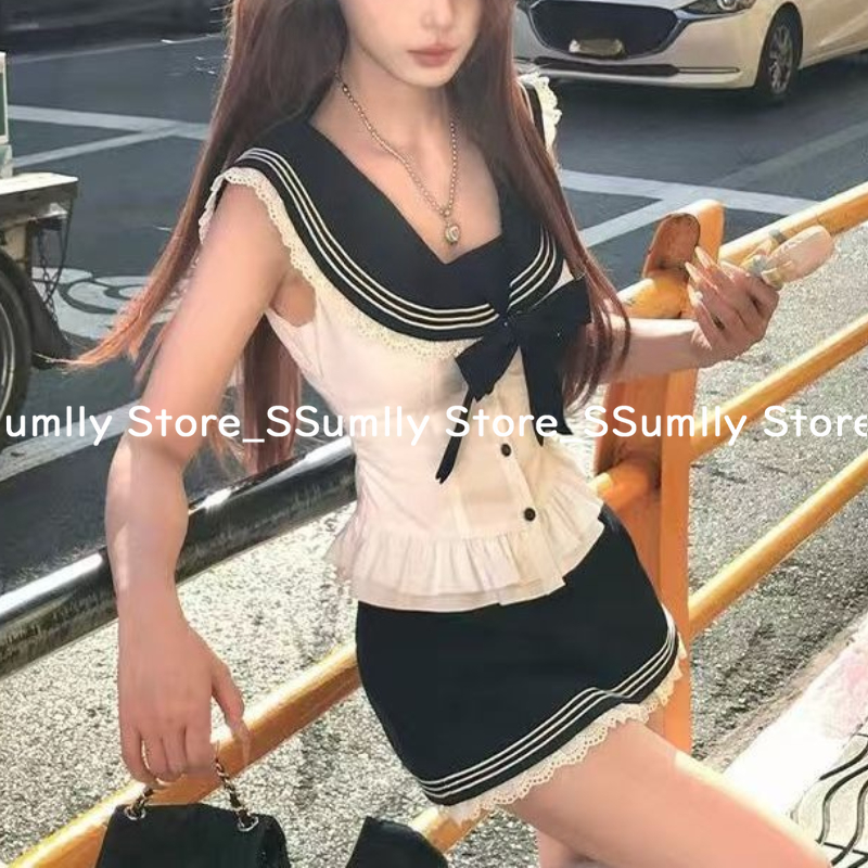 College Style Bow Sweet 2 Piec - Shirt Camp Collar 리뷰 및 가격