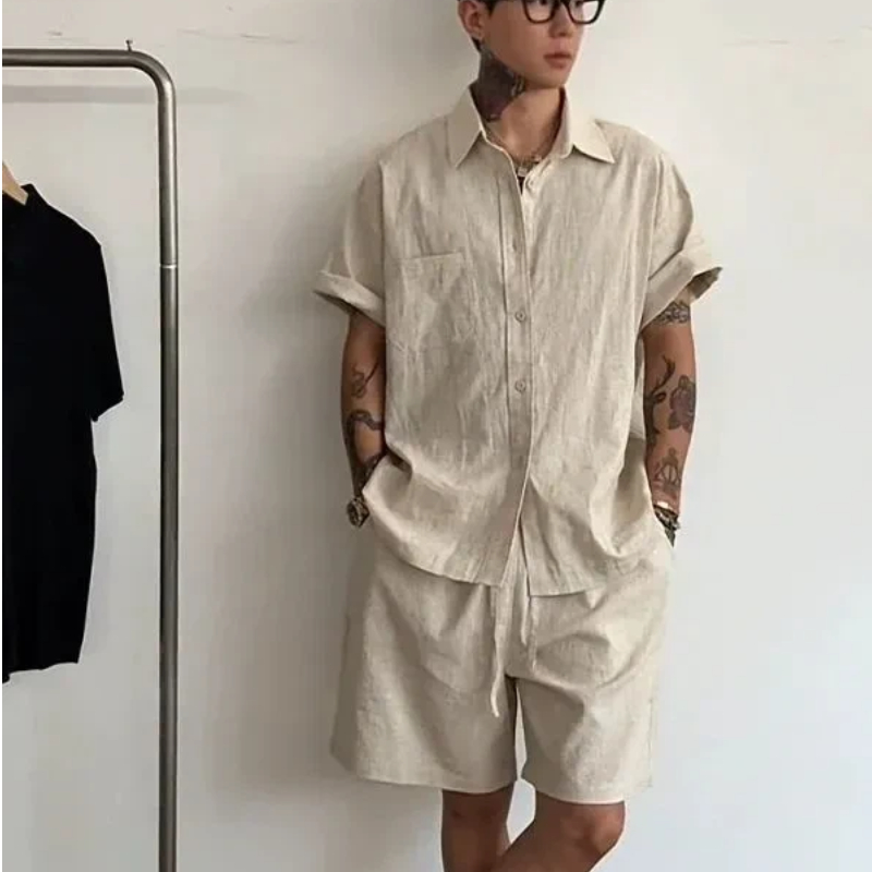 Mens Linen Cotton 2 Piece Set  - Linen Shirt Breathable 리뷰 및 가격