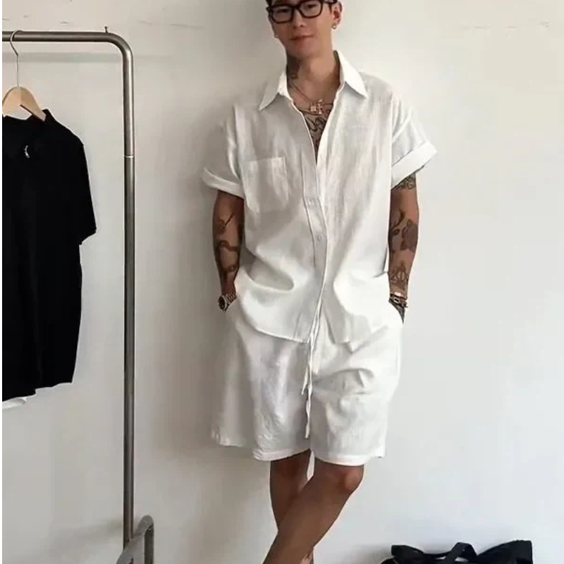 Mens Linen Cotton 2 Piece Set  - Linen Shirt Breathable 리뷰 및 가격