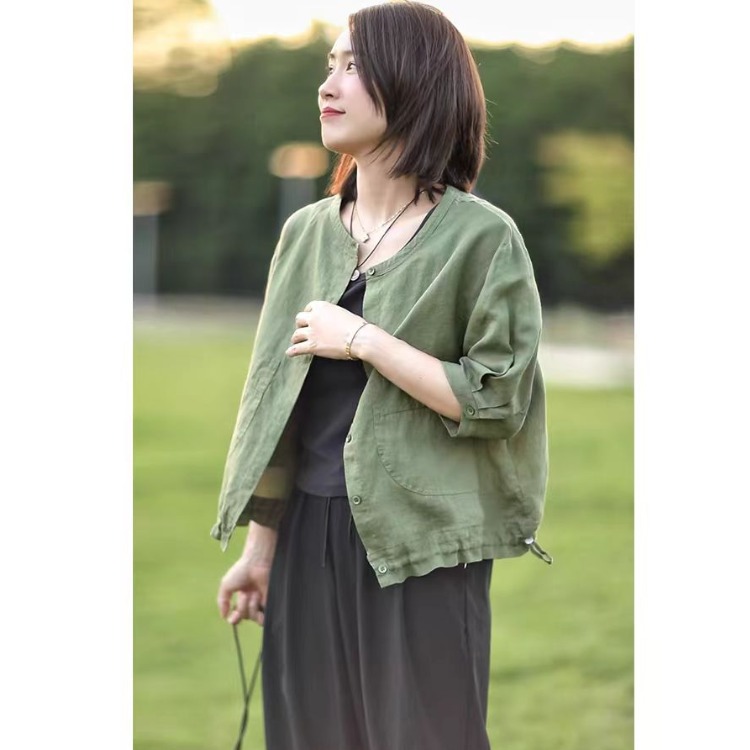 Retro round Neck Cotton Linen  - Short Linen Drawstring 리뷰 및 가격