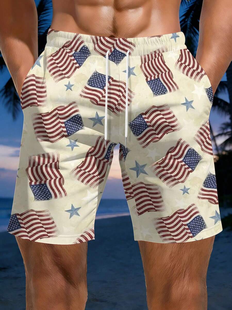 American Flag Print Mens Beach - Swim Trunk Quick Dry 리뷰 및 가격