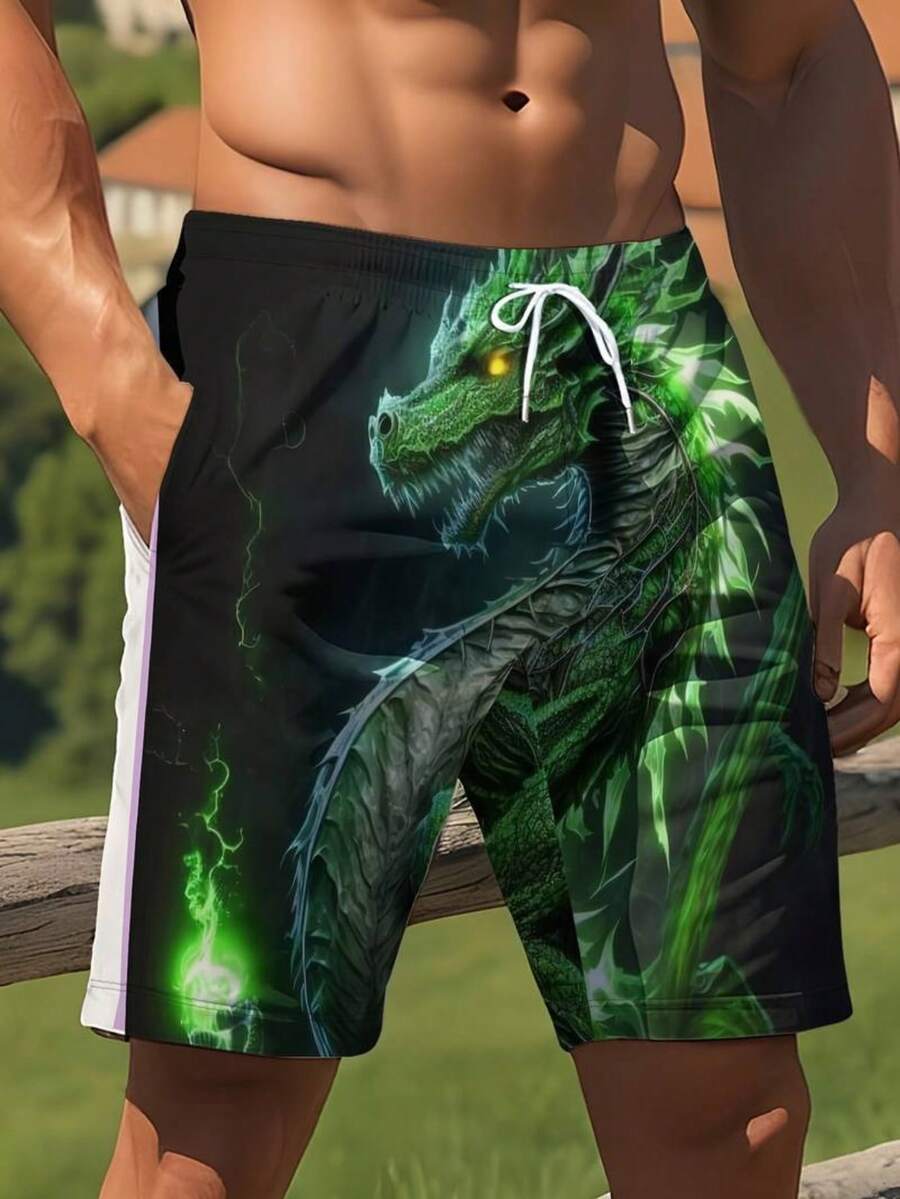 Mens Dragon Print Drawstring W - Swim Trunk Quick Dry 리뷰 및 가격