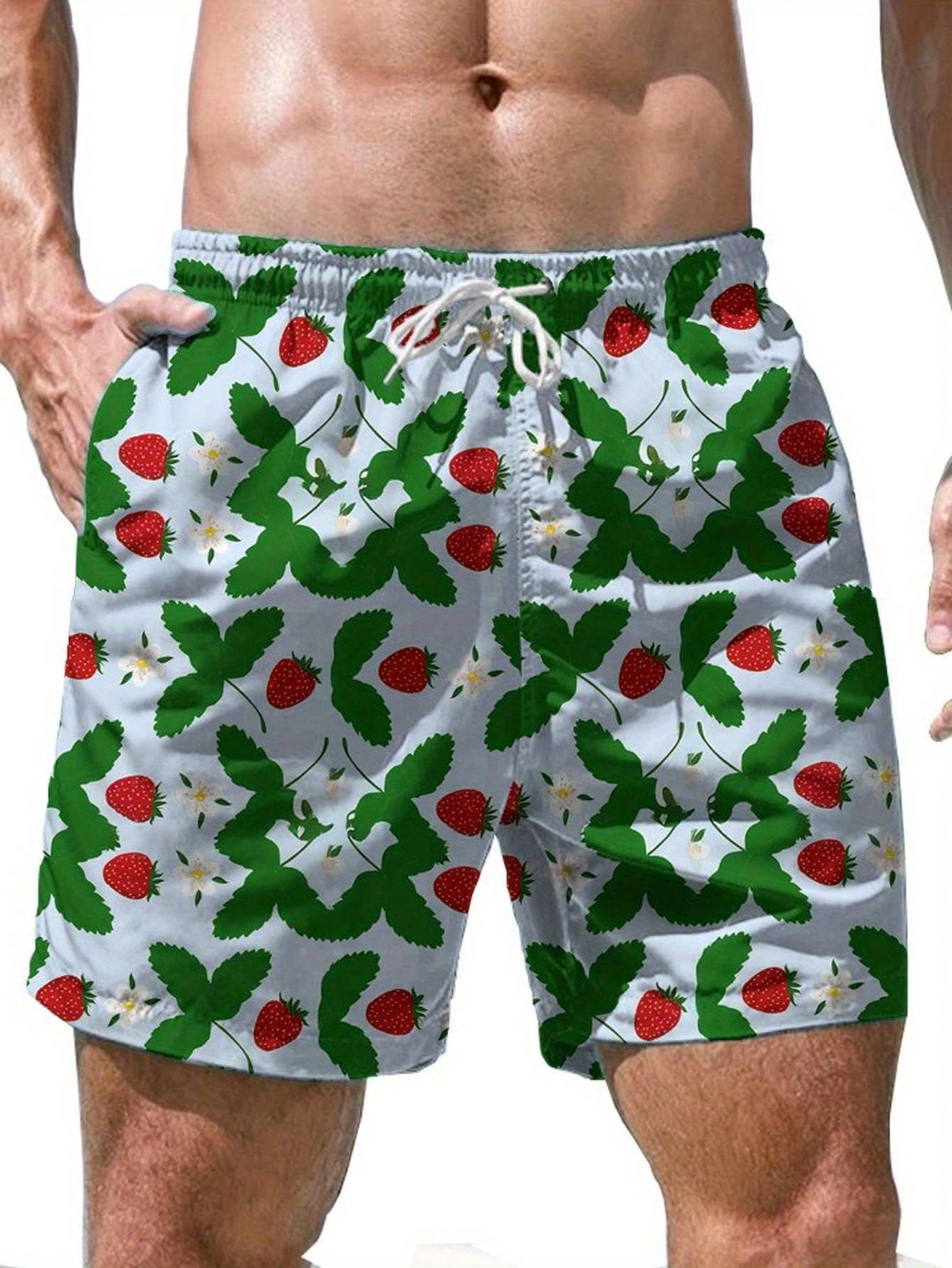 Mens Strawberry Print Beach Sh - Swim Trunk Quick Dry 리뷰 및 가격