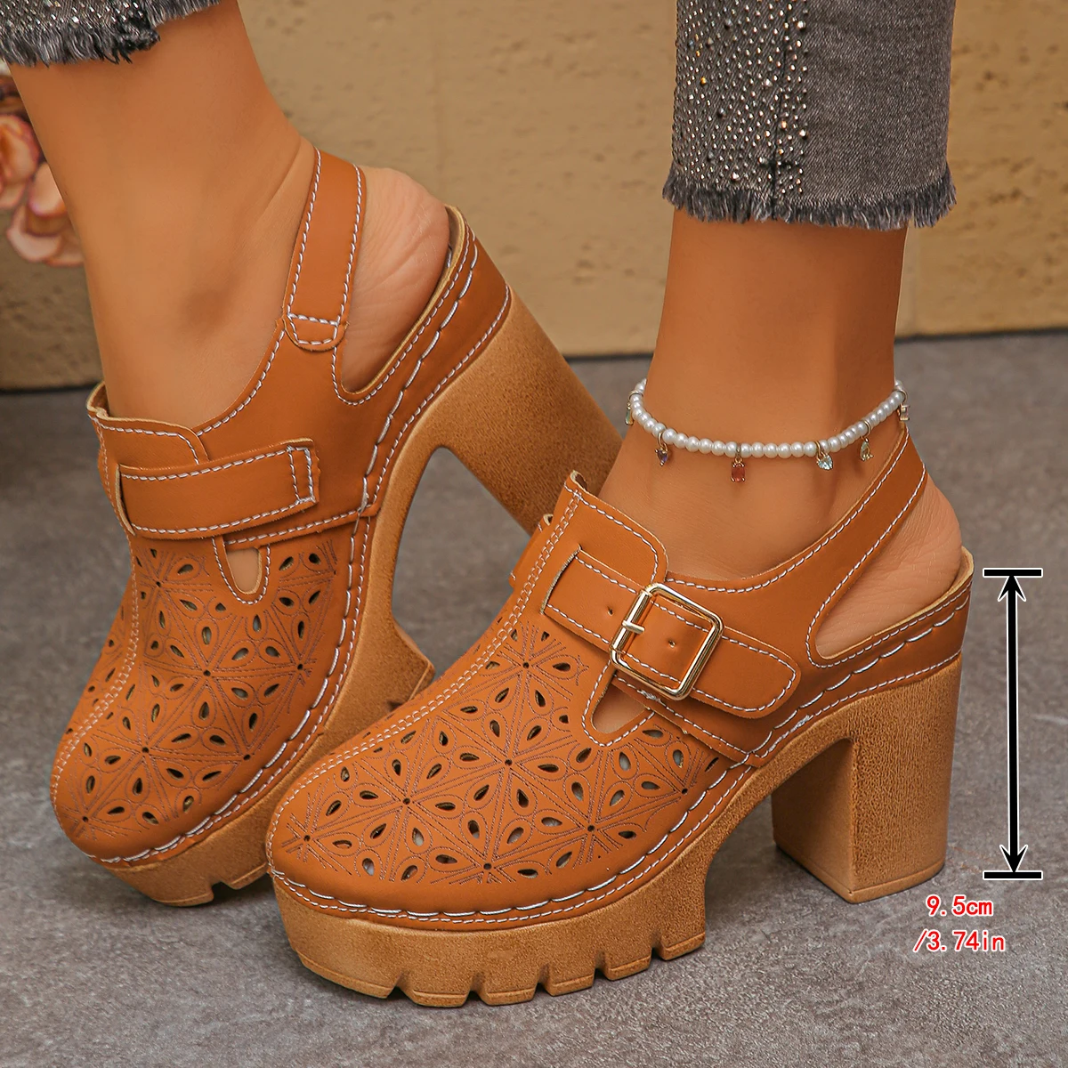 Large Size Women's Thick Heel  - Casual Sandal Leather 리뷰 및 가격