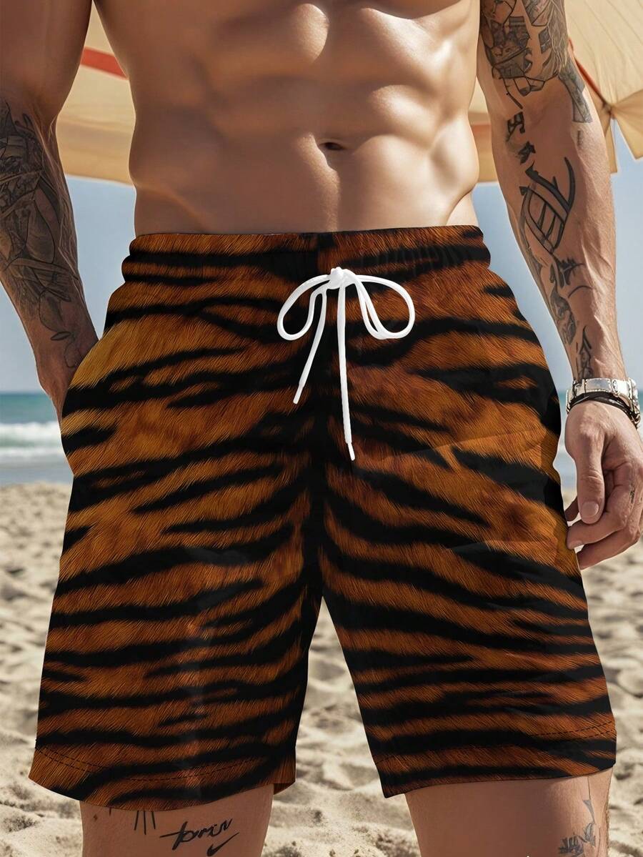 Mens Tiger Print Beach Shorts  - Swim Trunk Quick Dry 리뷰 및 가격
