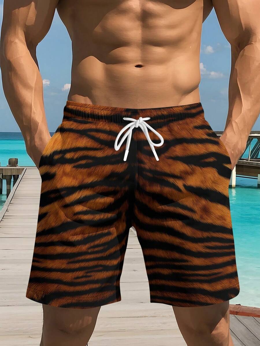 Mens Tiger Print Beach Shorts  - Swim Trunk Quick Dry 리뷰 및 가격