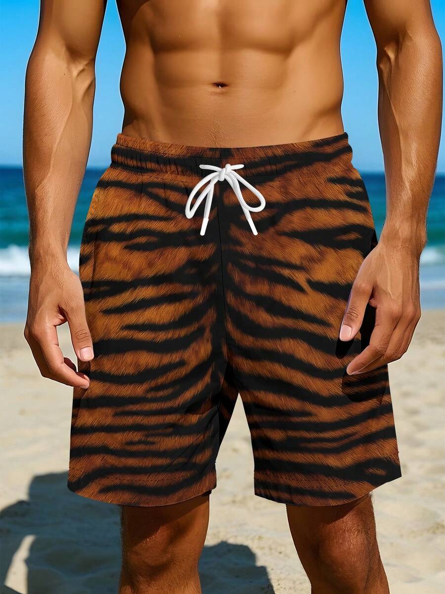 Mens Tiger Print Beach Shorts  - Swim Trunk Quick Dry 리뷰 및 가격
