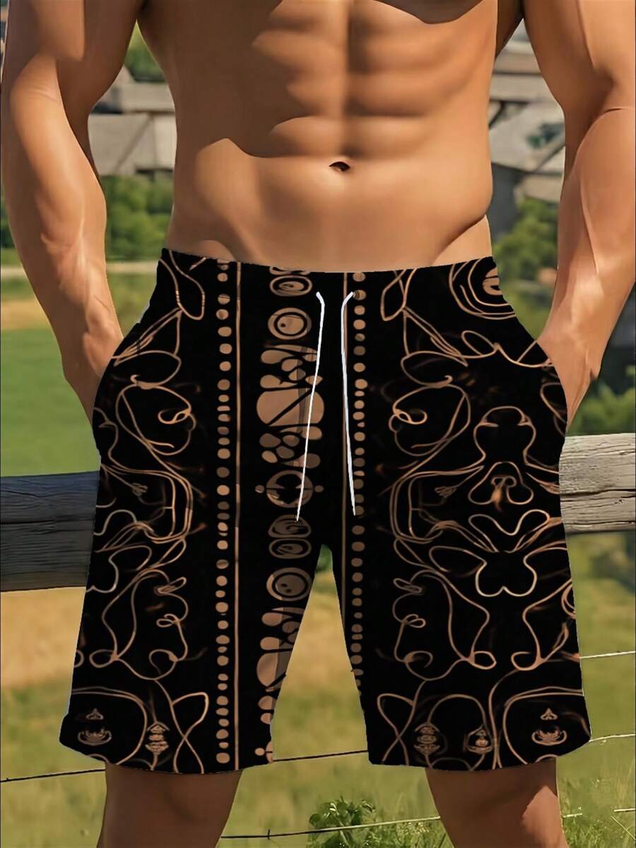 Mens Abstract Geometric Print  - Swim Trunk Quick Dry 리뷰 및 가격
