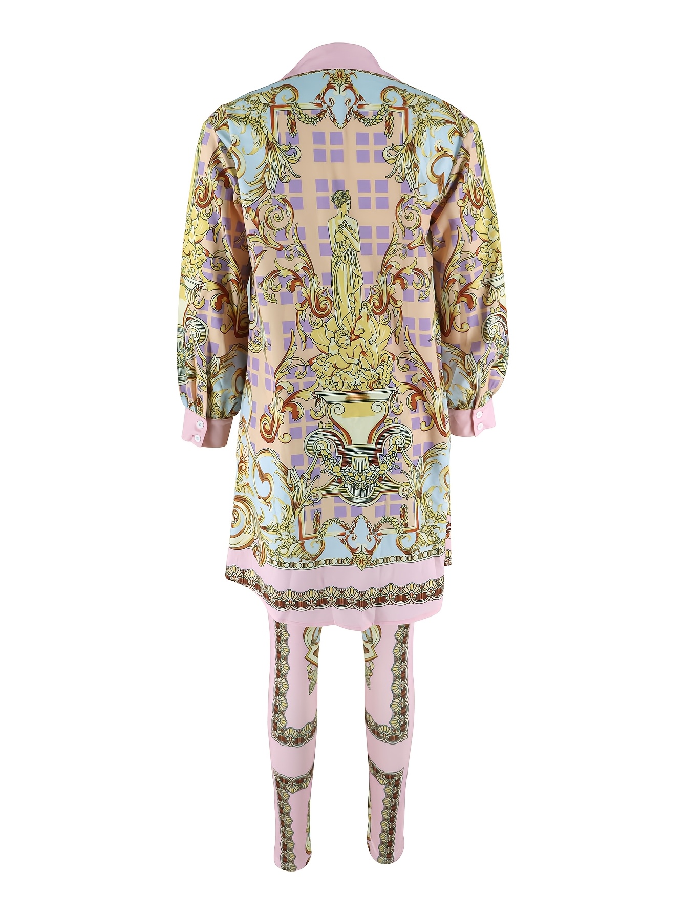 Women 2 Piece Set Ornate Print - Shirt Camp Collar 리뷰 및 가격