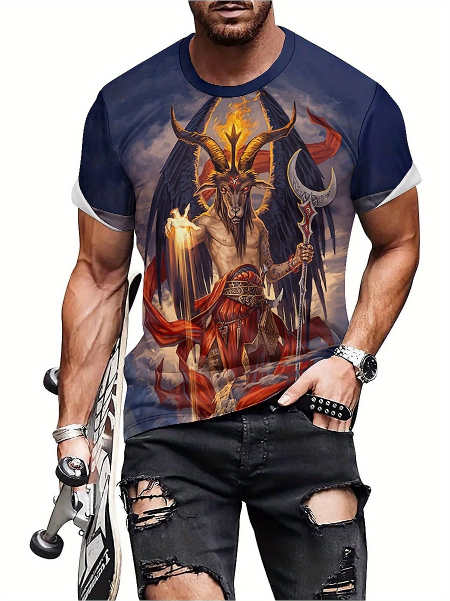 Men's 3D Demon Print T-Shirt | - Tee Graphic Print 리뷰 및 가격