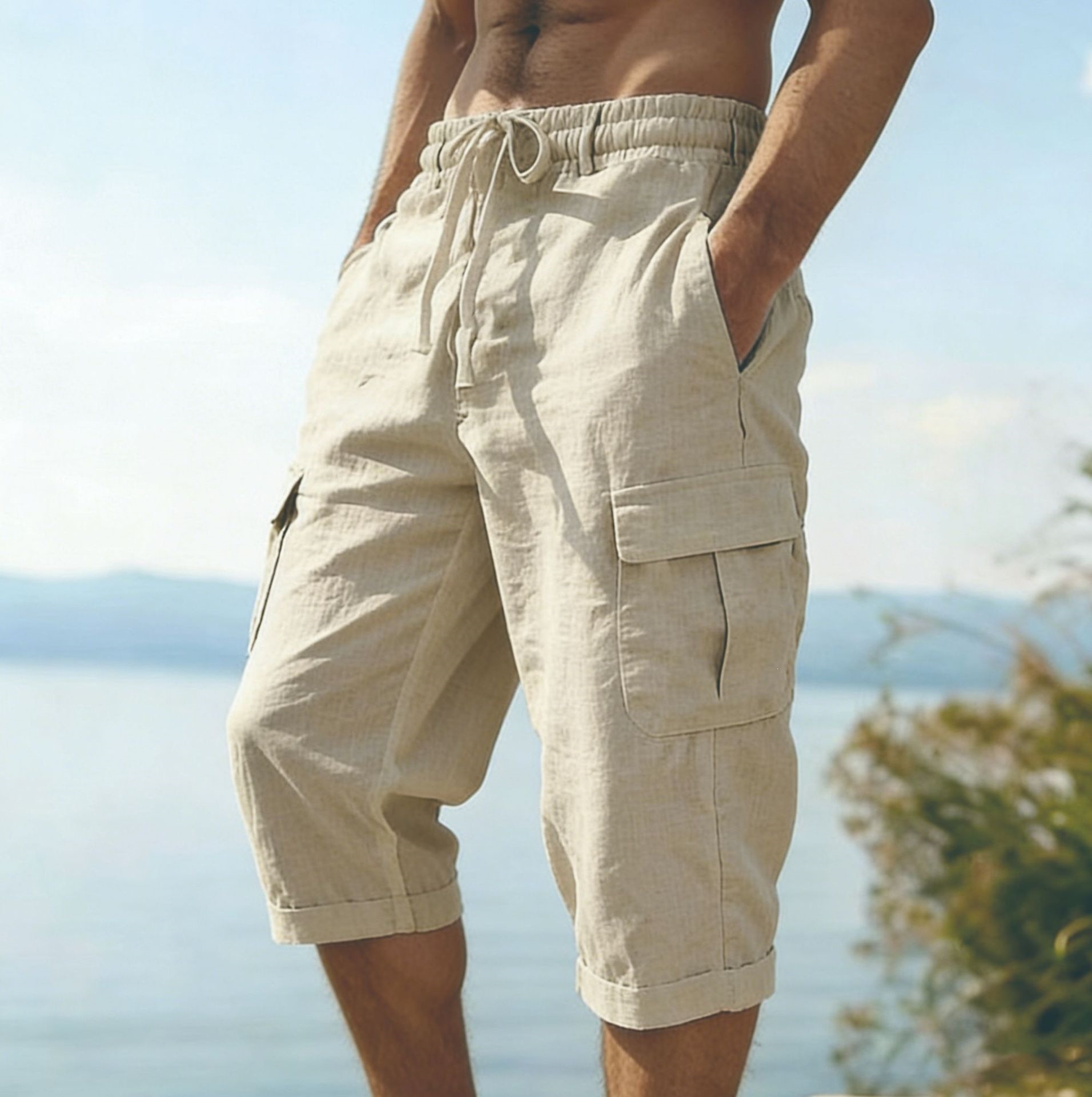 Men Summer Cotton Linen Shorts - Short Linen Drawstring 리뷰 및 가격