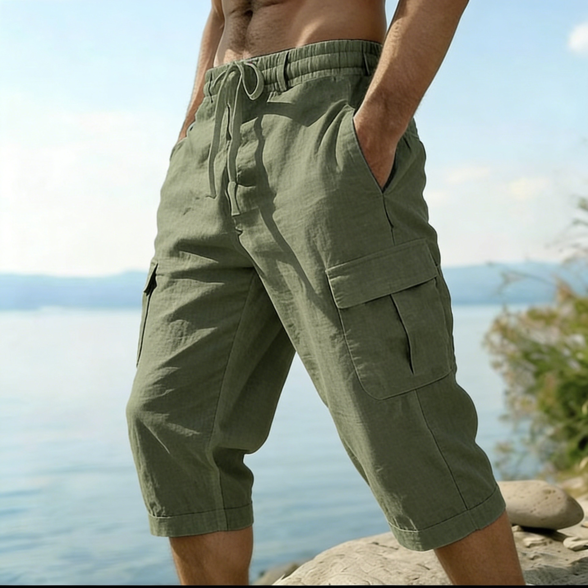 Men Summer Cotton Linen Shorts - Short Linen Drawstring 리뷰 및 가격